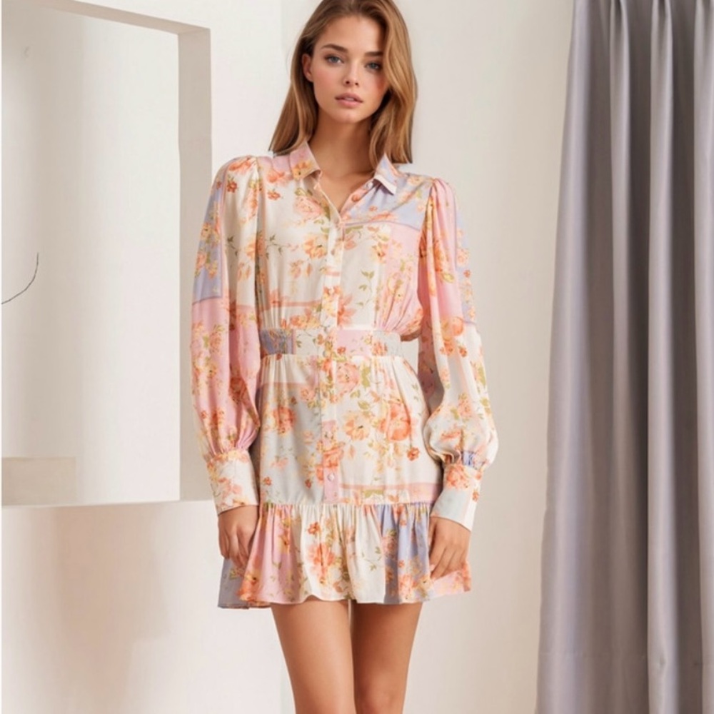 Yum Kim Remi Pastel Floral Long Sleeve Dress